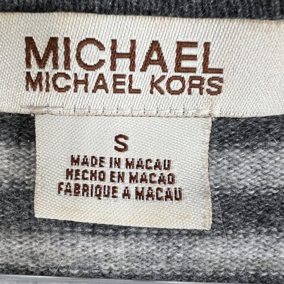 Michael Kors Womens S Y2K Gray Striped V-Neck 100% Cashmere Sweater Long Sleeve - Picture 11 of 14
